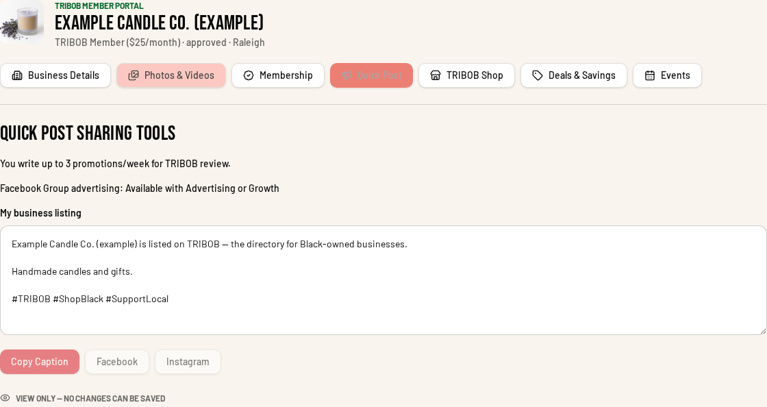$25 Member Quick Post example: prepare captions for supervised promotions.
